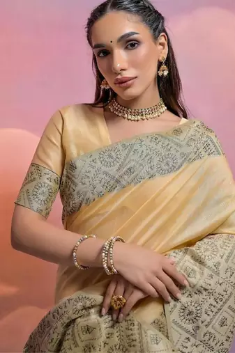 Chiku color banglori handloom  silk blend waving saree