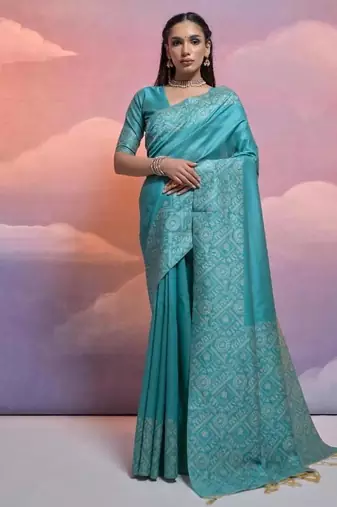 Sky color banglori handloom raw silk waving saree