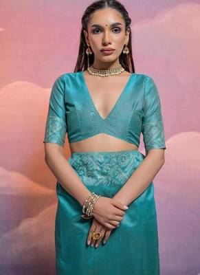 Sky color banglori handloom  silk blend waving saree 2