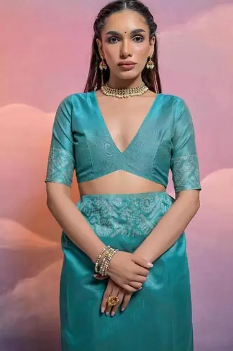 Sky color banglori handloom raw silk waving saree