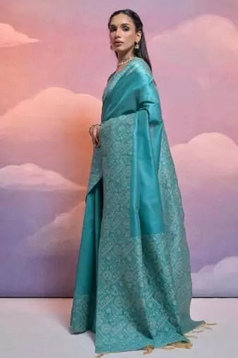 Sky color banglori handloom raw silk waving saree