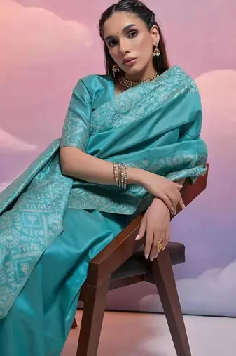 Sky color banglori handloom raw silk waving saree