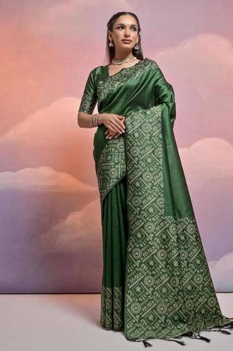 Green color banglori handloom raw silk waving saree