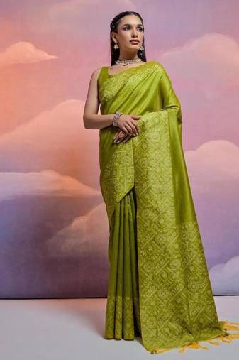 Mehandi color banglori handloom raw silk waving saree