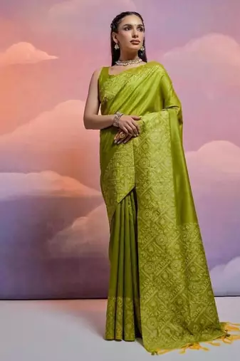 Mehandi color banglori handloom raw silk waving saree