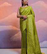 Mehandi color banglori handloom  silk blend waving saree
