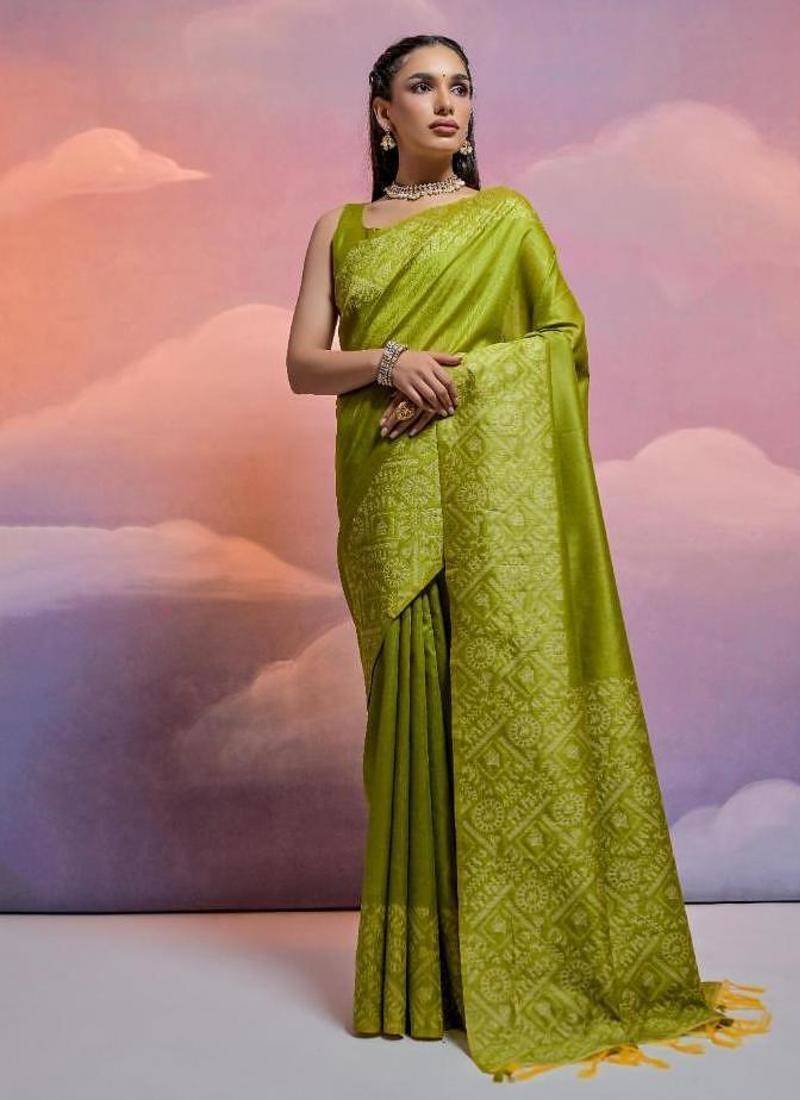 Mehandi color banglori handloom raw silk waving saree