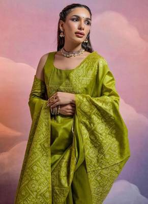 Mehandi color banglori handloom  silk blend waving saree 4