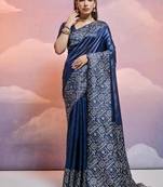 Blue color banglori handloom  silk blend waving saree