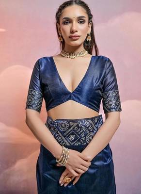 Blue color banglori handloom  silk blend waving saree 2