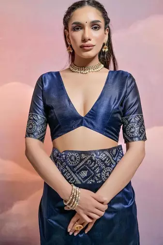 Blue color banglori handloom  silk blend waving saree