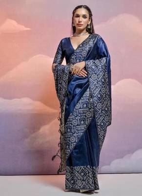 Blue color banglori handloom  silk blend waving saree 3