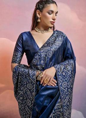 Blue color banglori handloom  silk blend waving saree 4