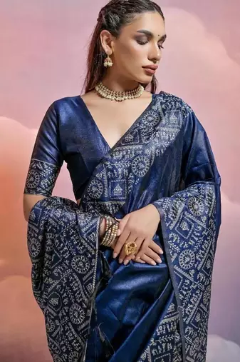 Blue color banglori handloom  silk blend waving saree