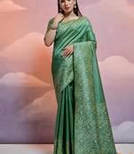 Sea green color banglori handloom  silk blend waving saree