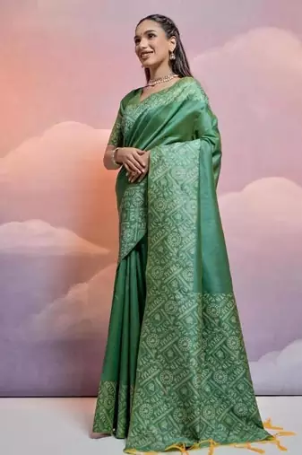Sea green color banglori handloom  silk blend waving saree