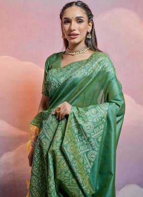 Sea green color banglori handloom  silk blend waving saree 4