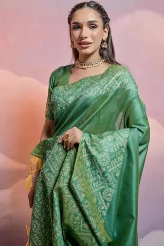 Sea green color banglori handloom  silk blend waving saree