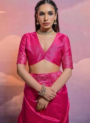 Rani pink color banglori handloom  silk blend waving saree 2