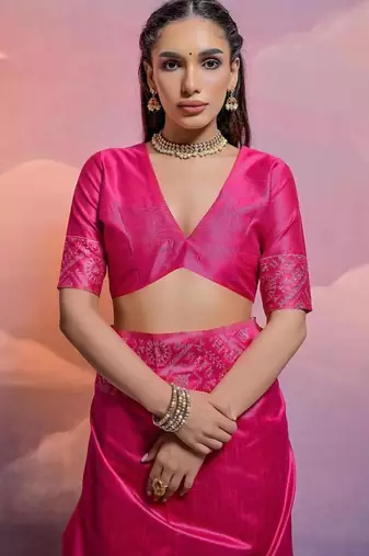 Rani pink color banglori handloom  silk blend waving saree
