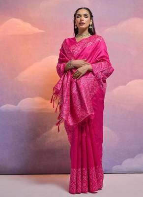 Rani pink color banglori handloom  silk blend waving saree 3