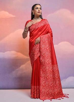 Red color banglori handloom  silk blend waving saree 1