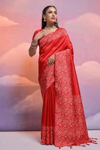 Red color banglori handloom raw silk waving saree