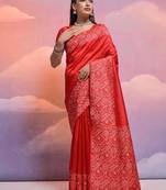 Red color banglori handloom raw silk waving saree