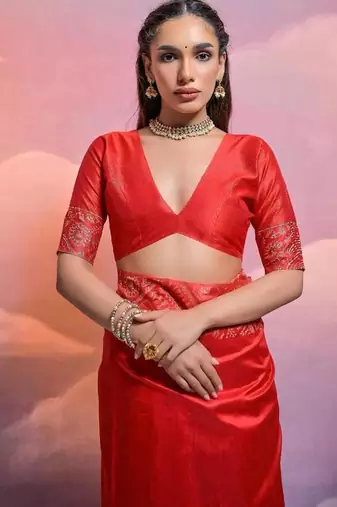Red color banglori handloom  silk blend waving saree