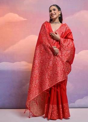 Red color banglori handloom  silk blend waving saree 3