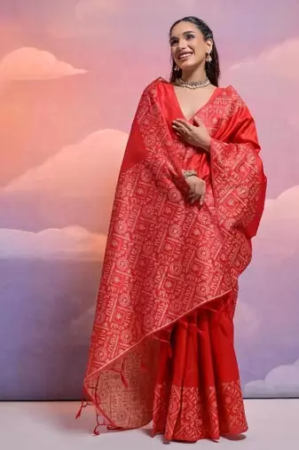 Red color banglori handloom  silk blend waving saree