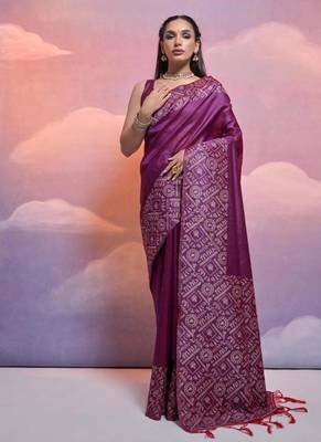 Purple color banglori handloom  silk blend waving saree 1