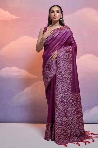 Purple color banglori handloom raw silk waving saree