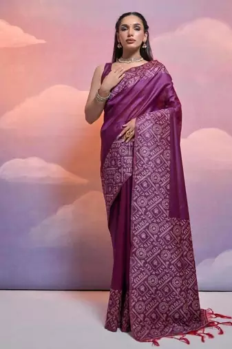 Purple color banglori handloom raw silk waving saree