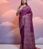 Purple color banglori handloom  silk blend waving saree