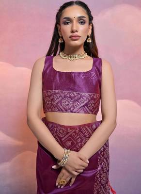 Purple color banglori handloom  silk blend waving saree 2