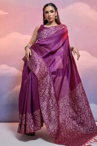Purple color banglori handloom  silk blend waving saree