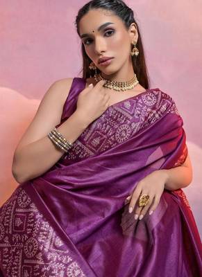 Purple color banglori handloom  silk blend waving saree 4