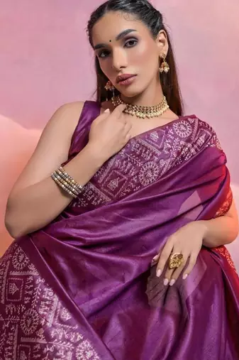 Purple color banglori handloom  silk blend waving saree