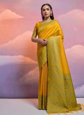 Musturd color banglori handloom  silk blend waving saree 1