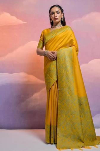 Musturd color banglori handloom raw silk waving saree
