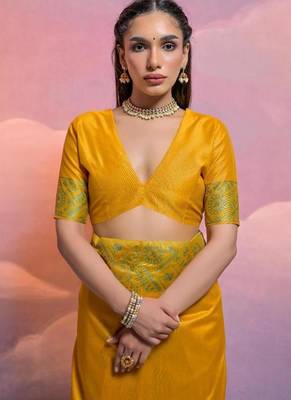 Musturd color banglori handloom  silk blend waving saree 2