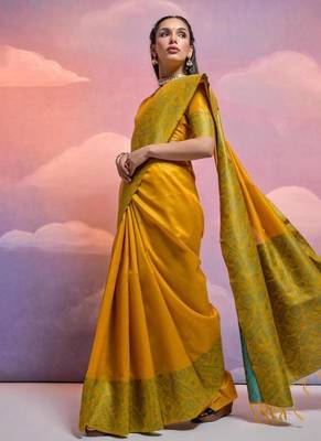 Musturd color banglori handloom  silk blend waving saree 3
