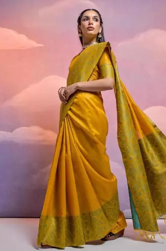 Musturd color banglori handloom  silk blend waving saree