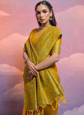 Musturd color banglori handloom  silk blend waving saree 4