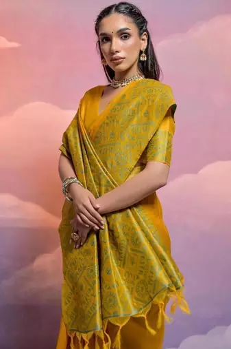 Musturd color banglori handloom  silk blend waving saree