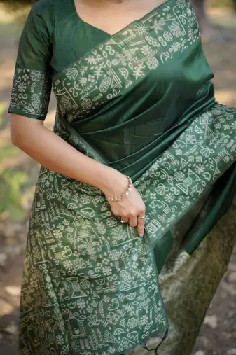 Green color handloom  silk blend weaving pallu saree