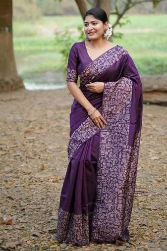 Purple color handloom  silk blend weaving pallu saree