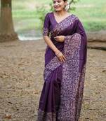 Purple color handloom  silk blend weaving pallu saree