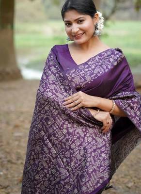 Purple color handloom  silk blend weaving pallu saree 2